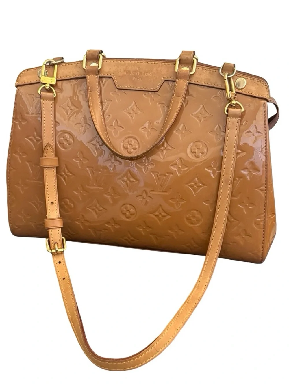 Louis Vuitton Vernis Brea GM Bronze Patent Leather Satchel Shoulder Bag
